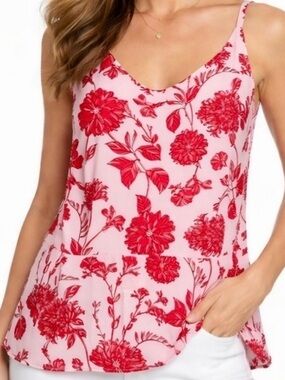 Cabi Adore Floral Scoop Neck Cami Tank Top - Pink & Red